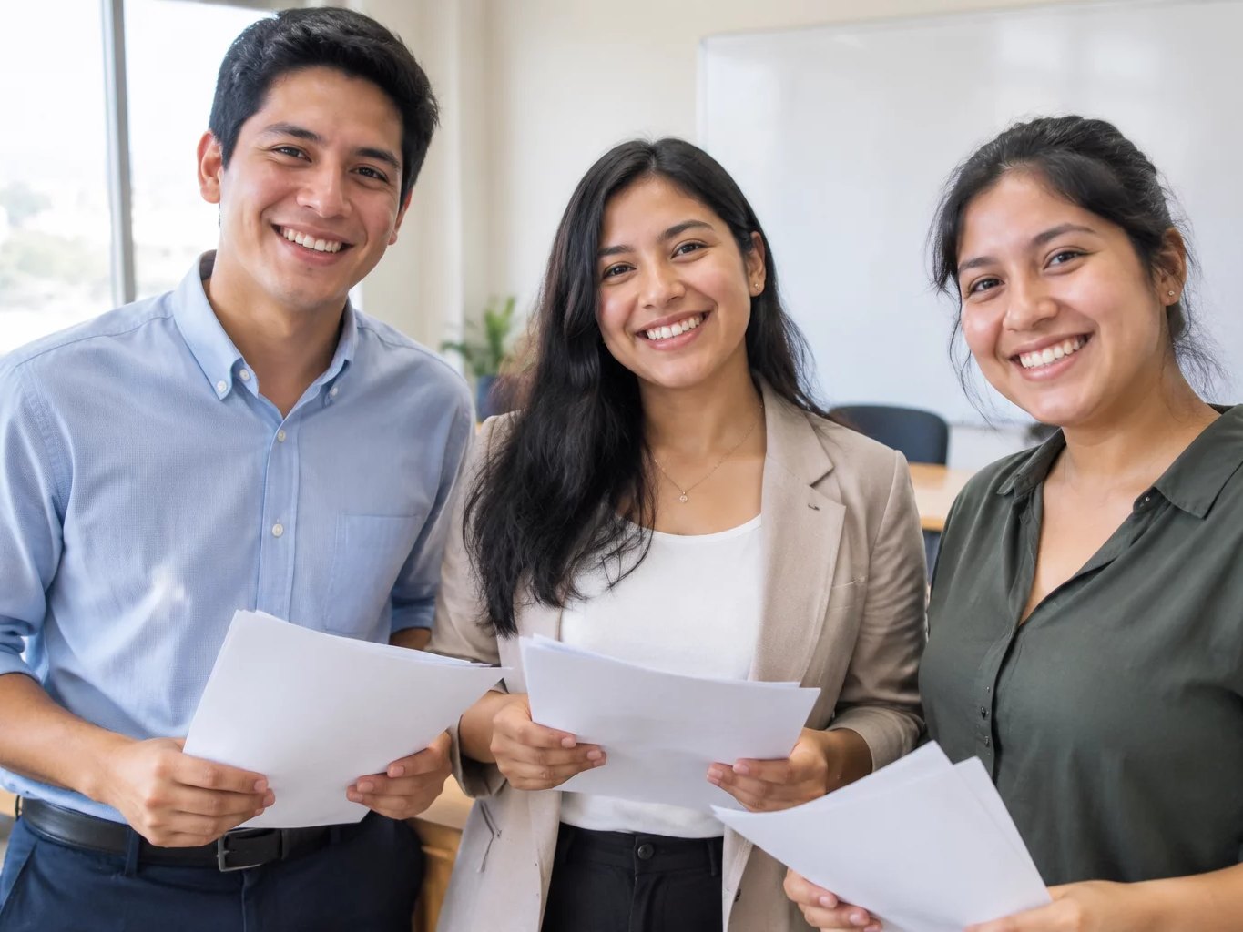 Tres personas sonriendo tras el cierre de una ronda